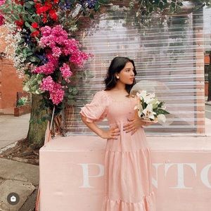 PAIGE PUFF SLEEVE TIERED MIDI DRESS